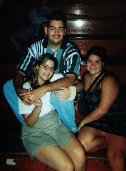 Three friends on the bleachers