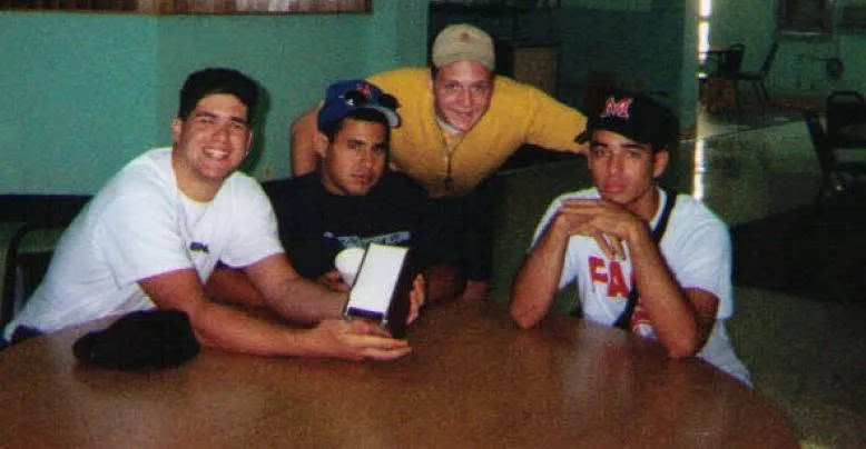 Four friends around a table