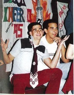 Classmates hamming it up at a pep rally